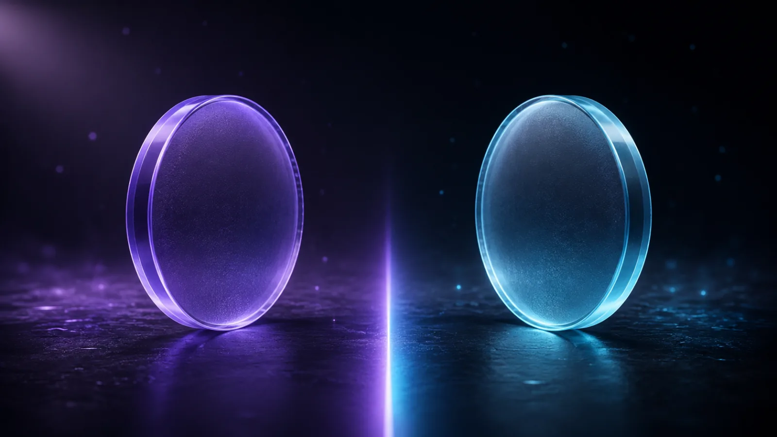 Two glowing format badges, AVIF and WebP, facing each other