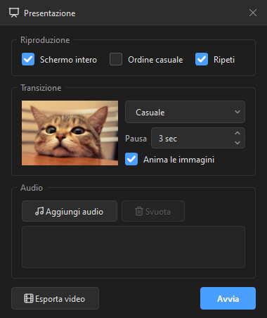 Opzioni della presentazione di HawkView